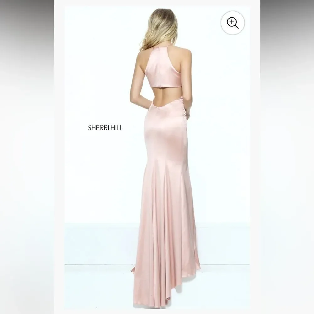Sherri‎ Hill Pink Halter Prom Gown with Slit Blush Sz. 4 50869